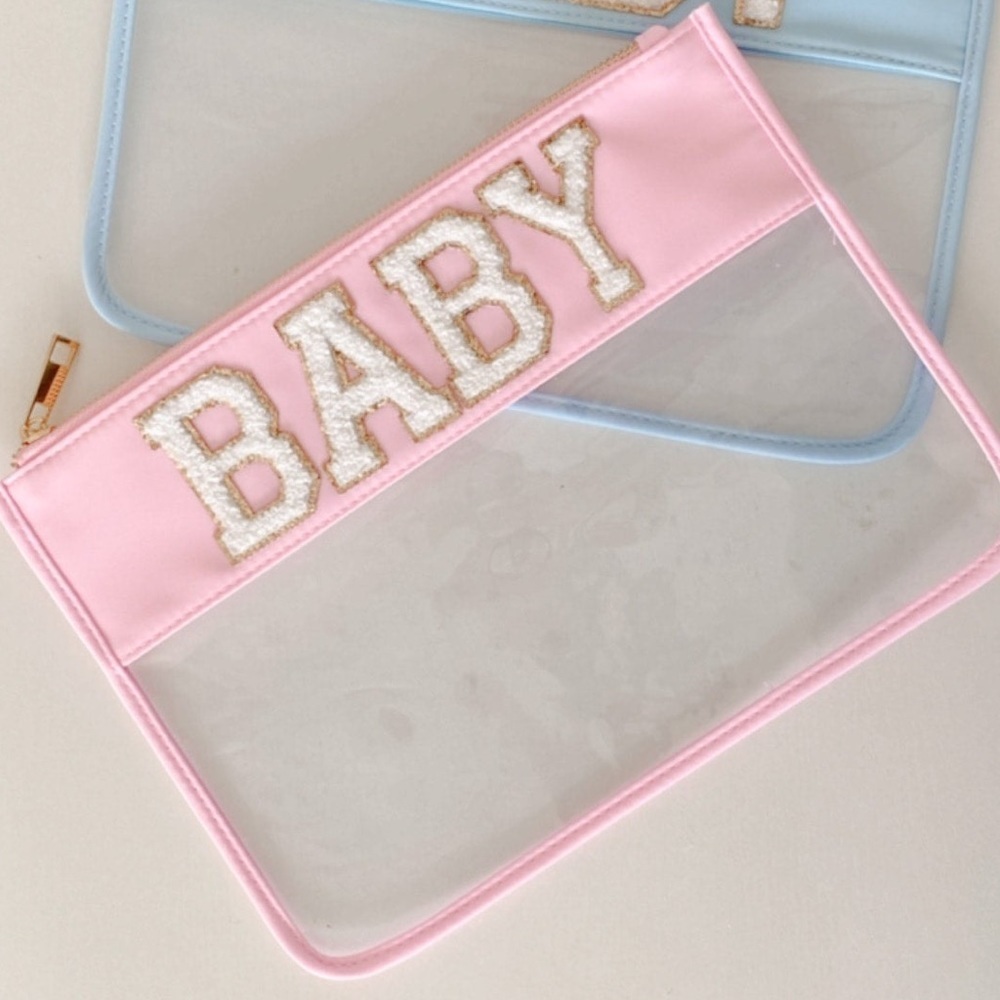 Varsity Letter “BABY” Cosmetic Bag In Strawberry Milkshake Color